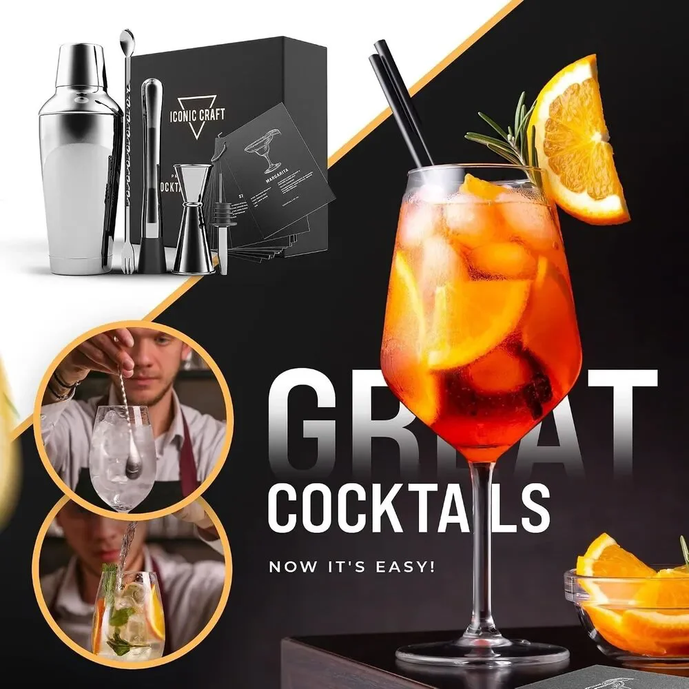 Premium Cocktail Shaker Set with Premium Gift Box - 5 Piece Cocktail Shaker Set
